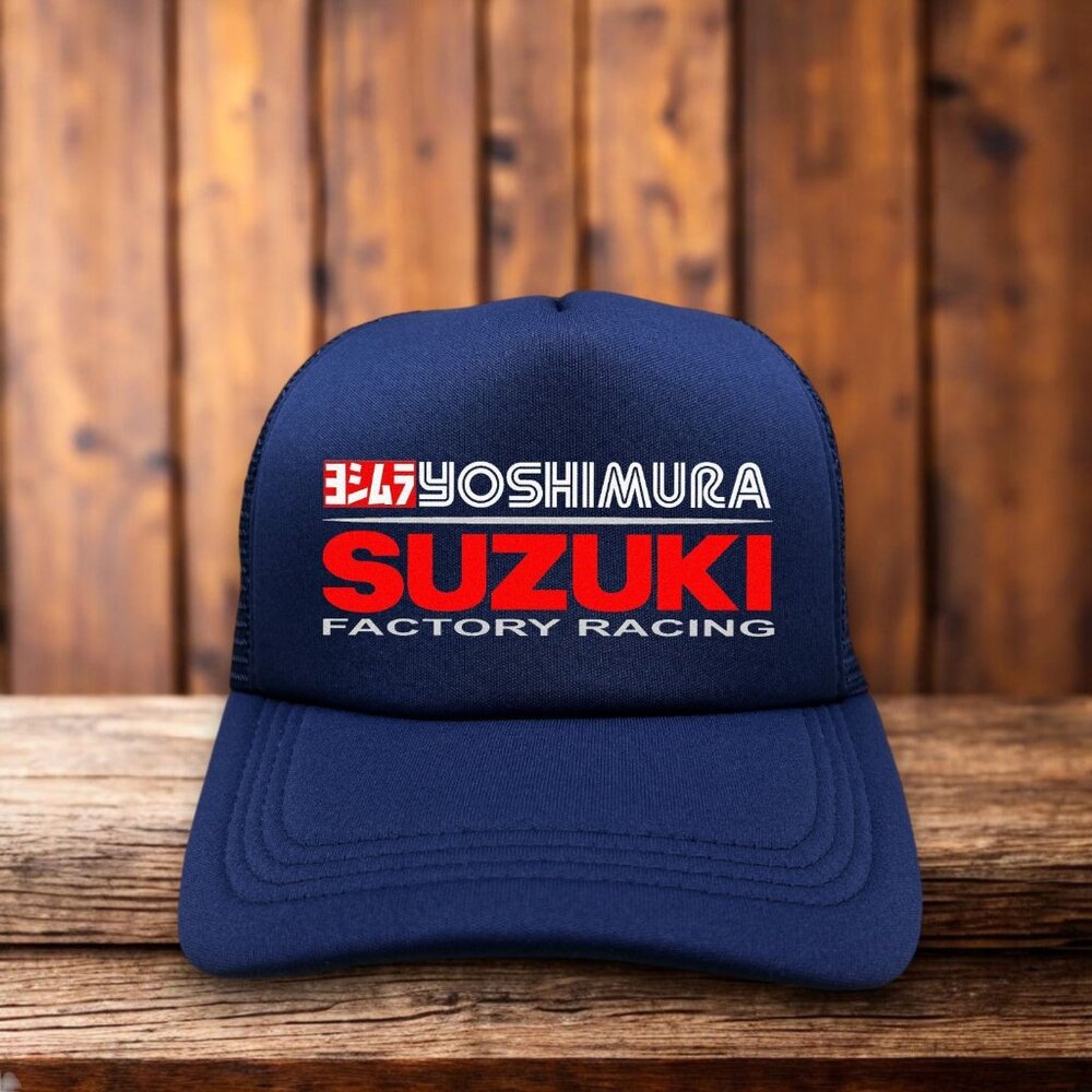 Yoshimura Suzuki Factory Racing Mens Trucker Hat Navy Snapback Motorcross Cap